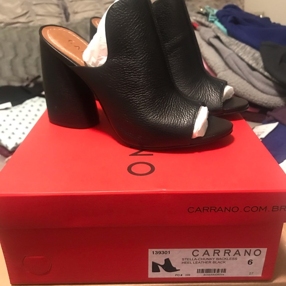 Carrano Black Leather Open Toe Mules/Sandals BNWT - Picture 3 of 6